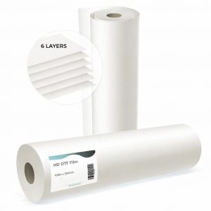 Film DTF HQ en bobina 33 cm x 100 m (despegue instantáneo, caliente y frío)